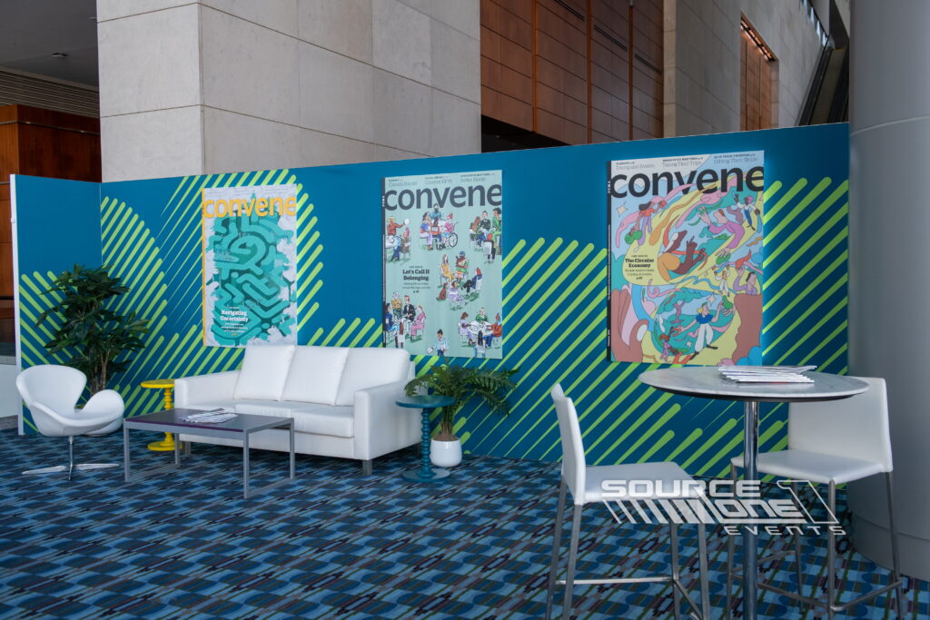 Creative experiential marketing booth with custom branded wall graphics