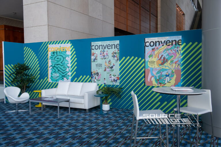 Creative experiential marketing booth with custom branded wall graphics