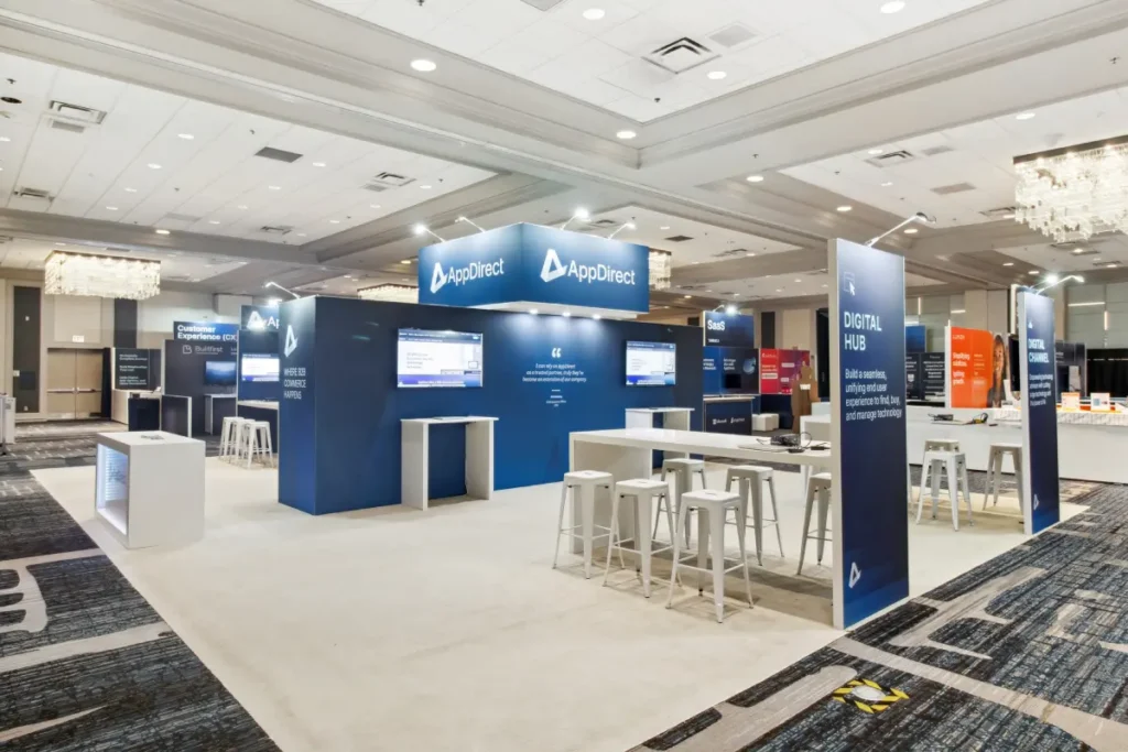 Modular corporate exhibit design supporting attendee engagement and networking