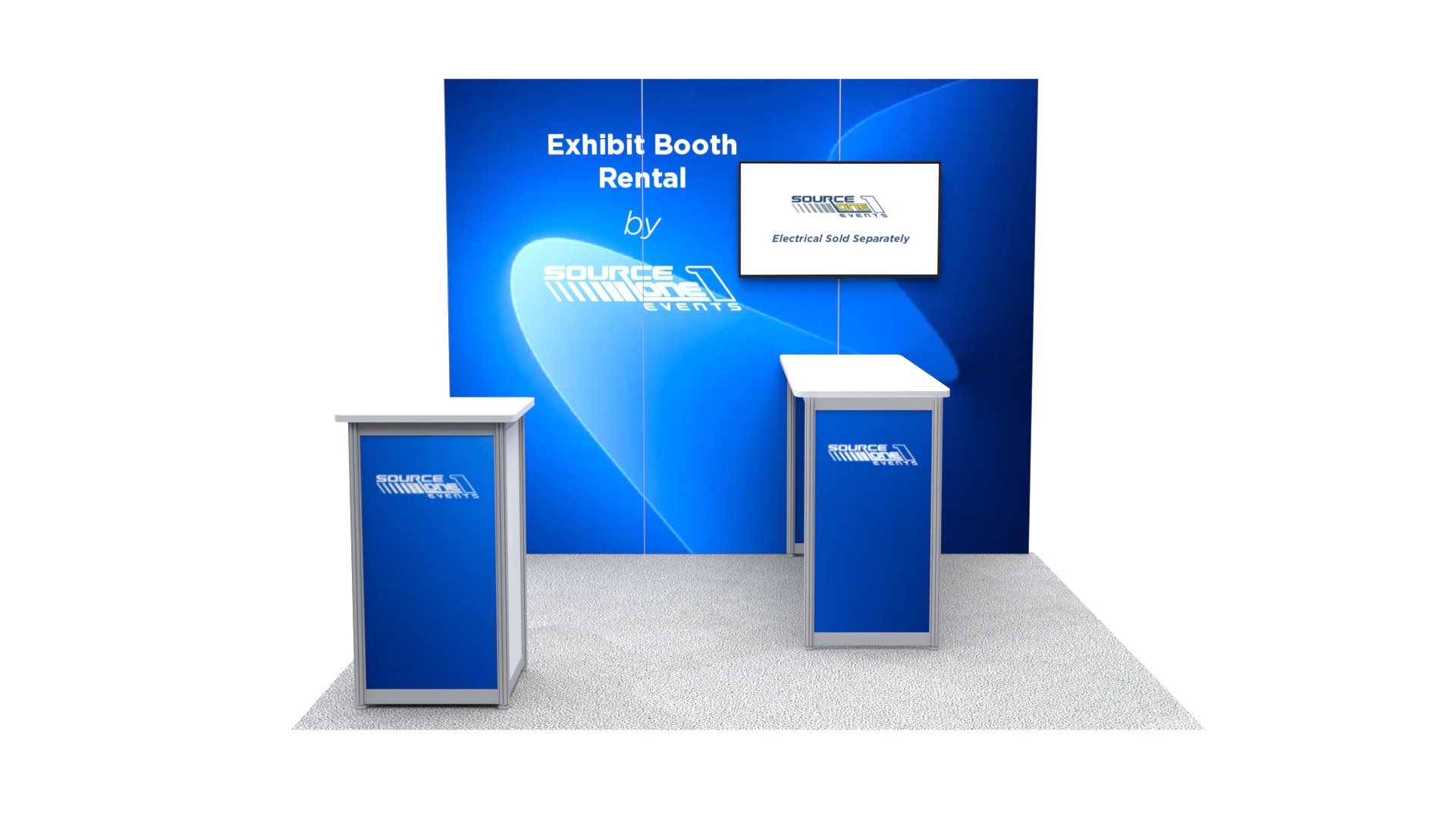 BM109 trade show booth with reception counter and display monitor