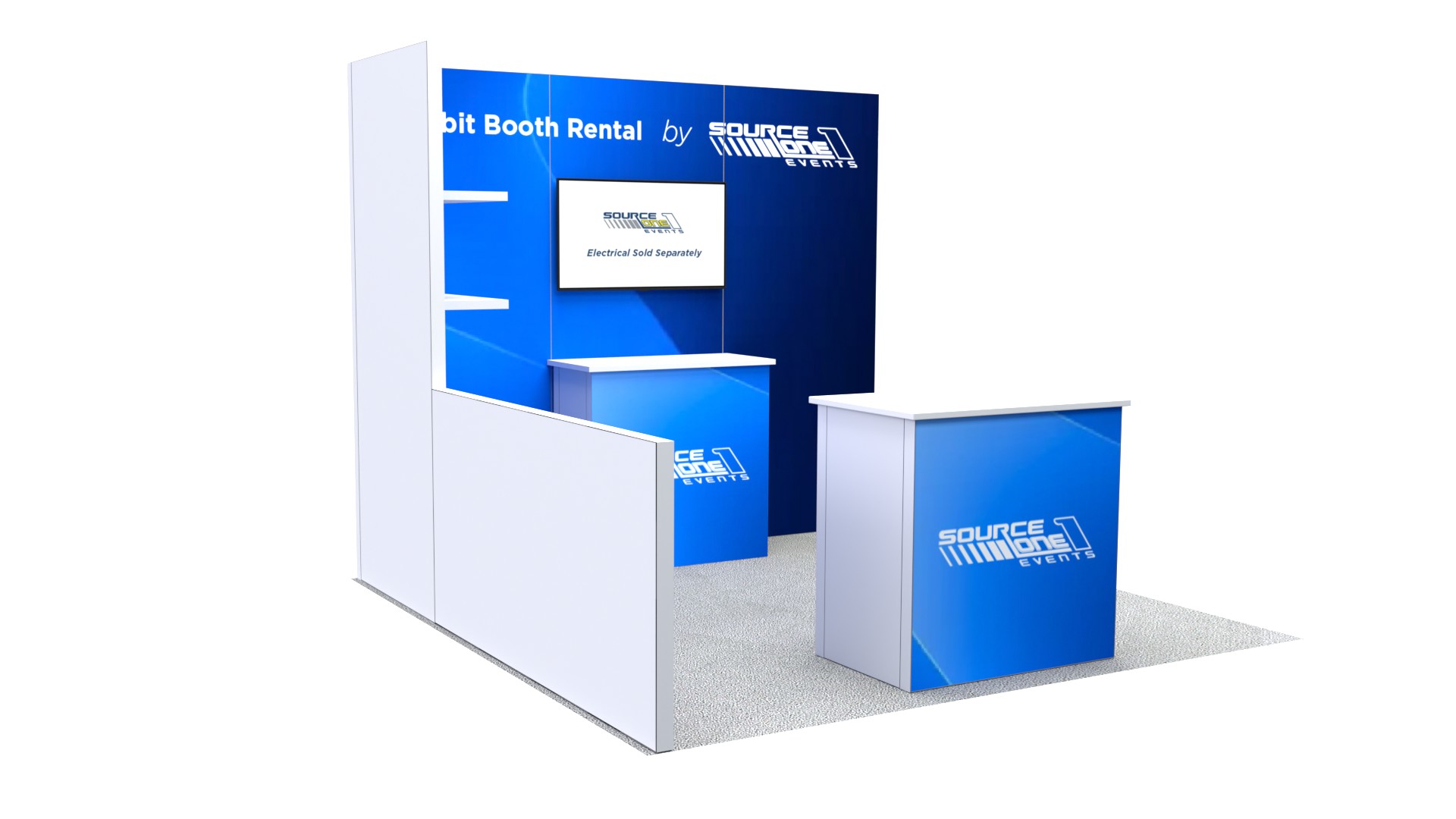 BM110 exhibit booth featuring display shelves and branded graphics