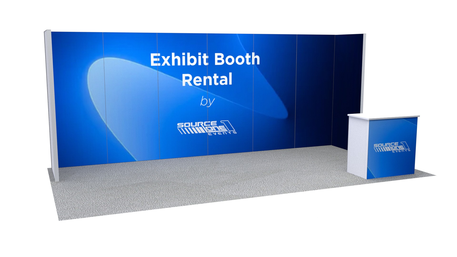 BM201 modular exhibit booth with blue display wall