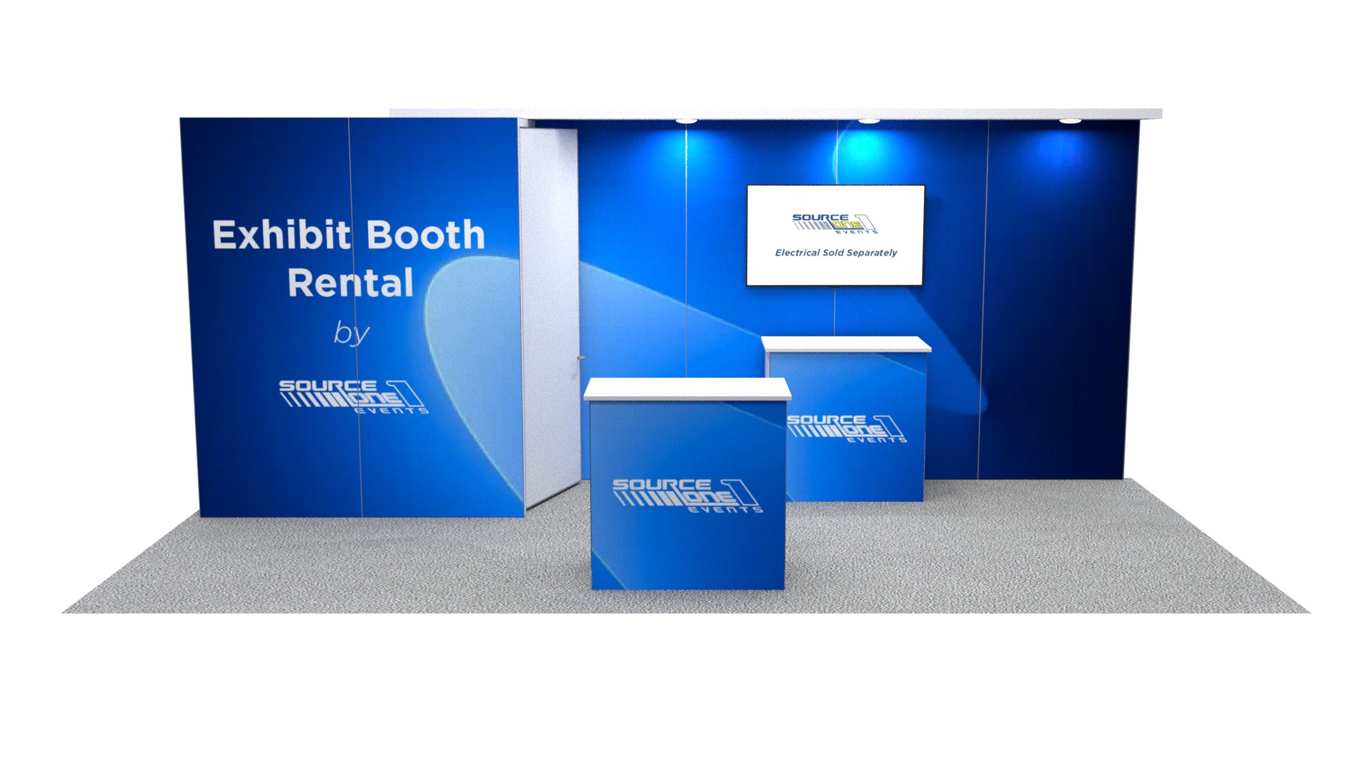 BM204 custom rental booth featuring dual display counters