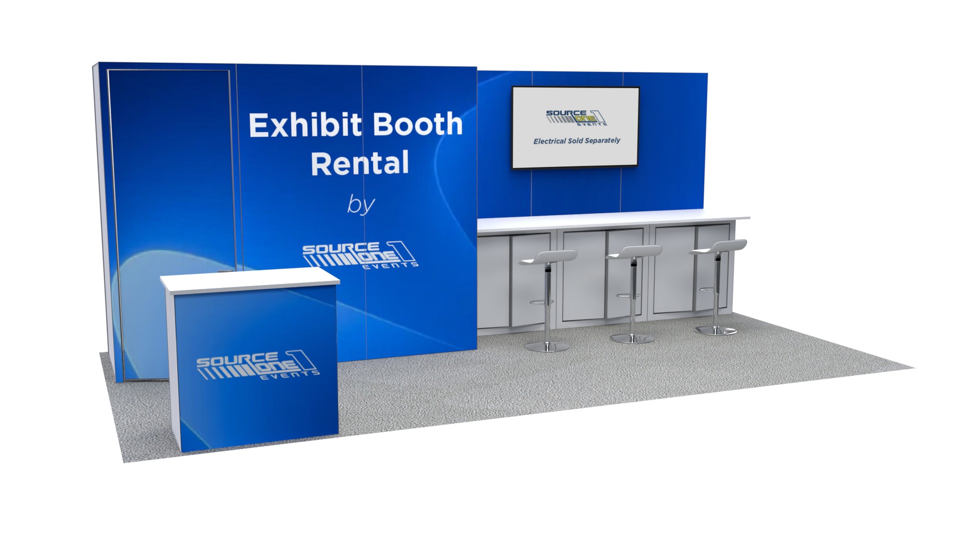 BM205 exhibit booth rental with display counter and meeting table