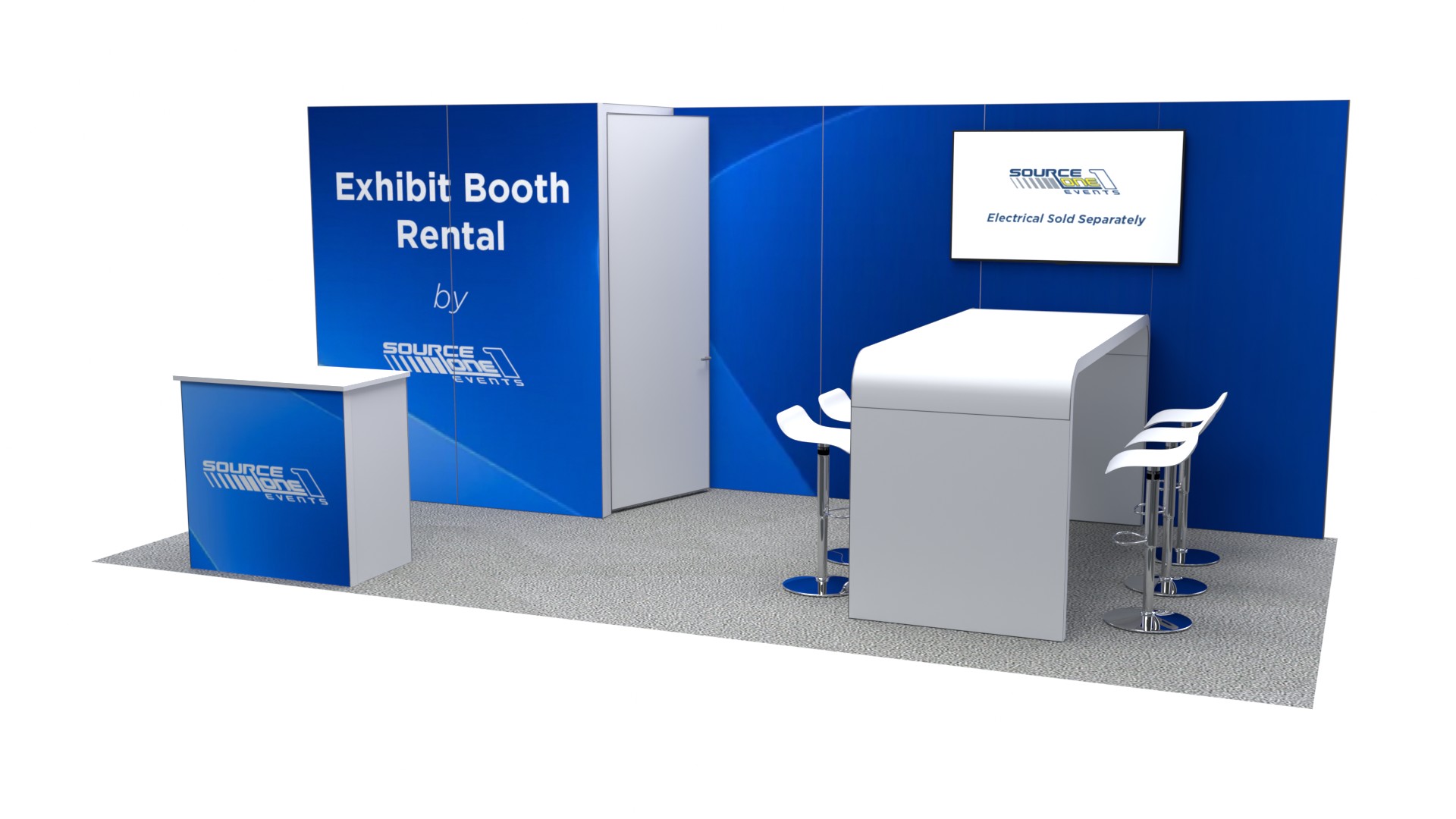 BM206 trade show booth with reception counter and storage wall