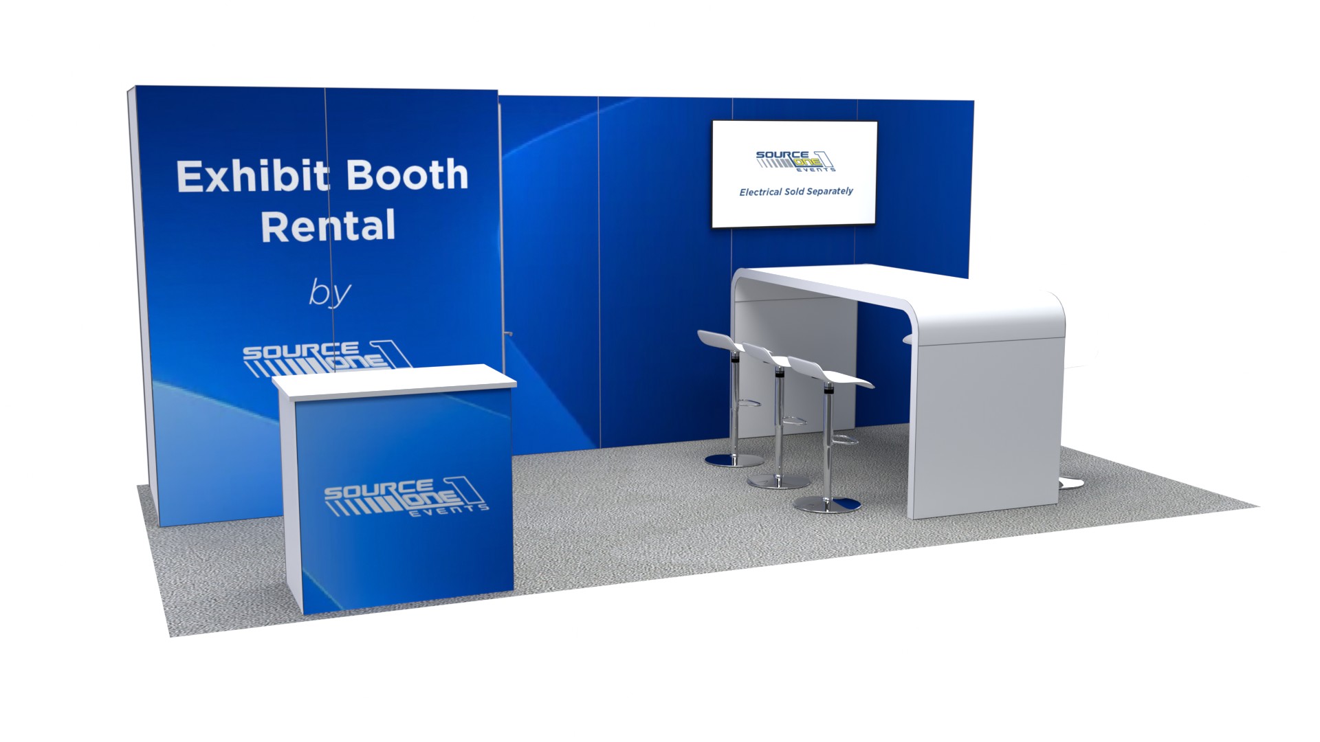 BM206 modular exhibit booth featuring meeting table and counter