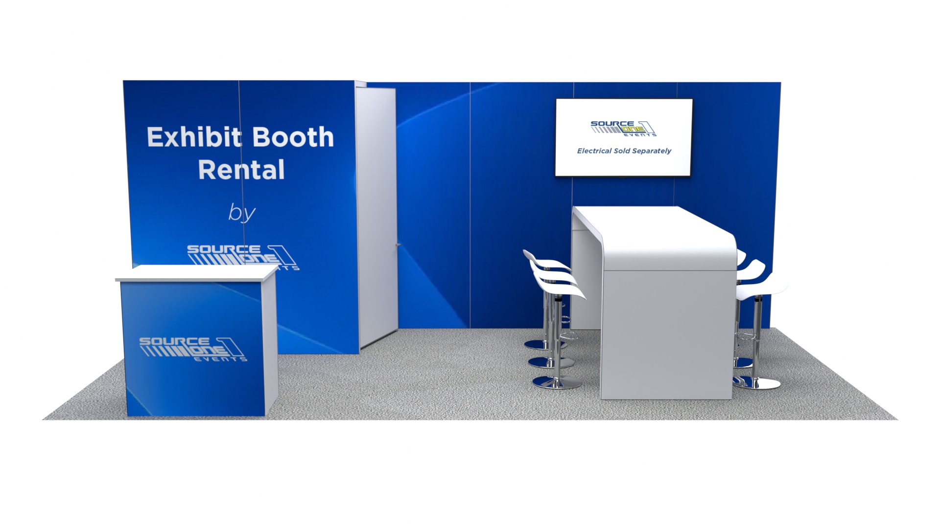 BM206 custom exhibit booth with counter and seating area