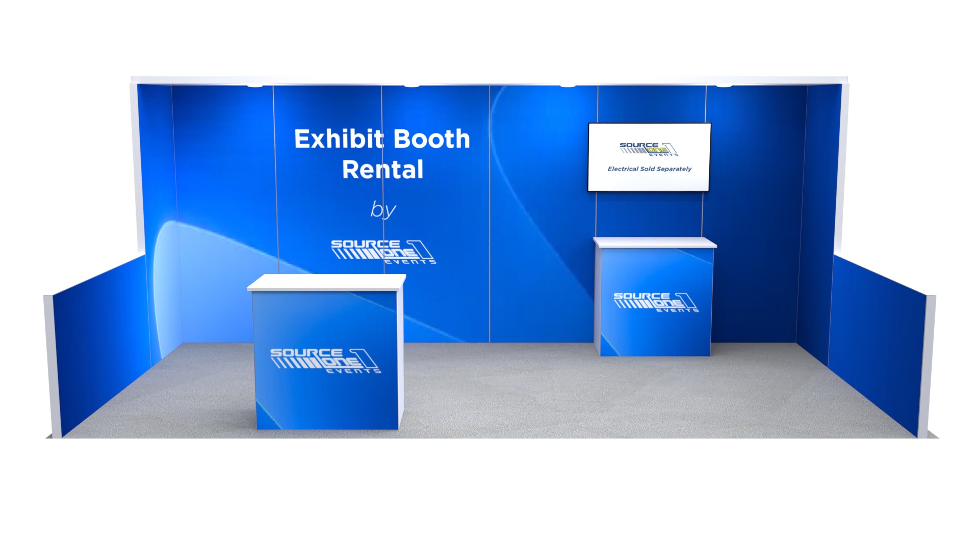BM207 modular trade show booth with blue backdrop and counter
