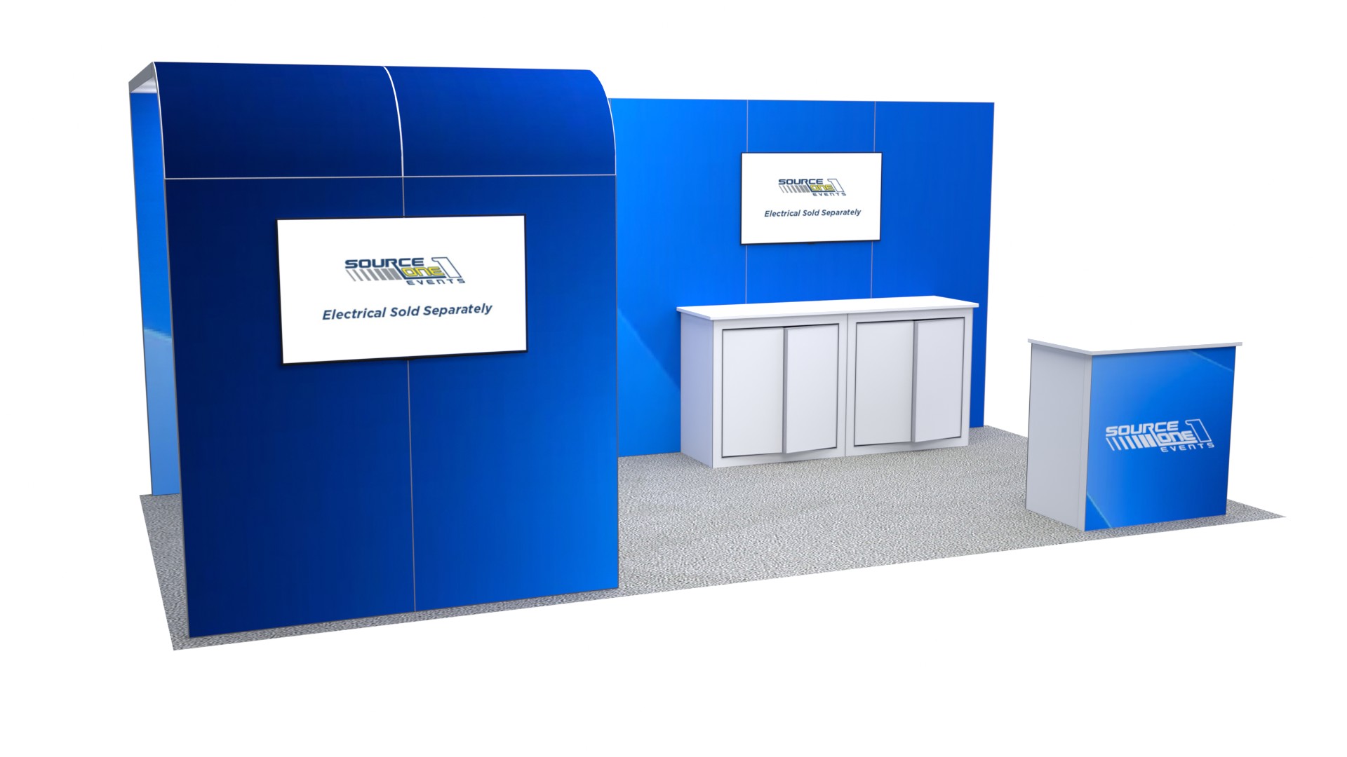 BM208 trade show booth featuring storage cabinet and reception counter