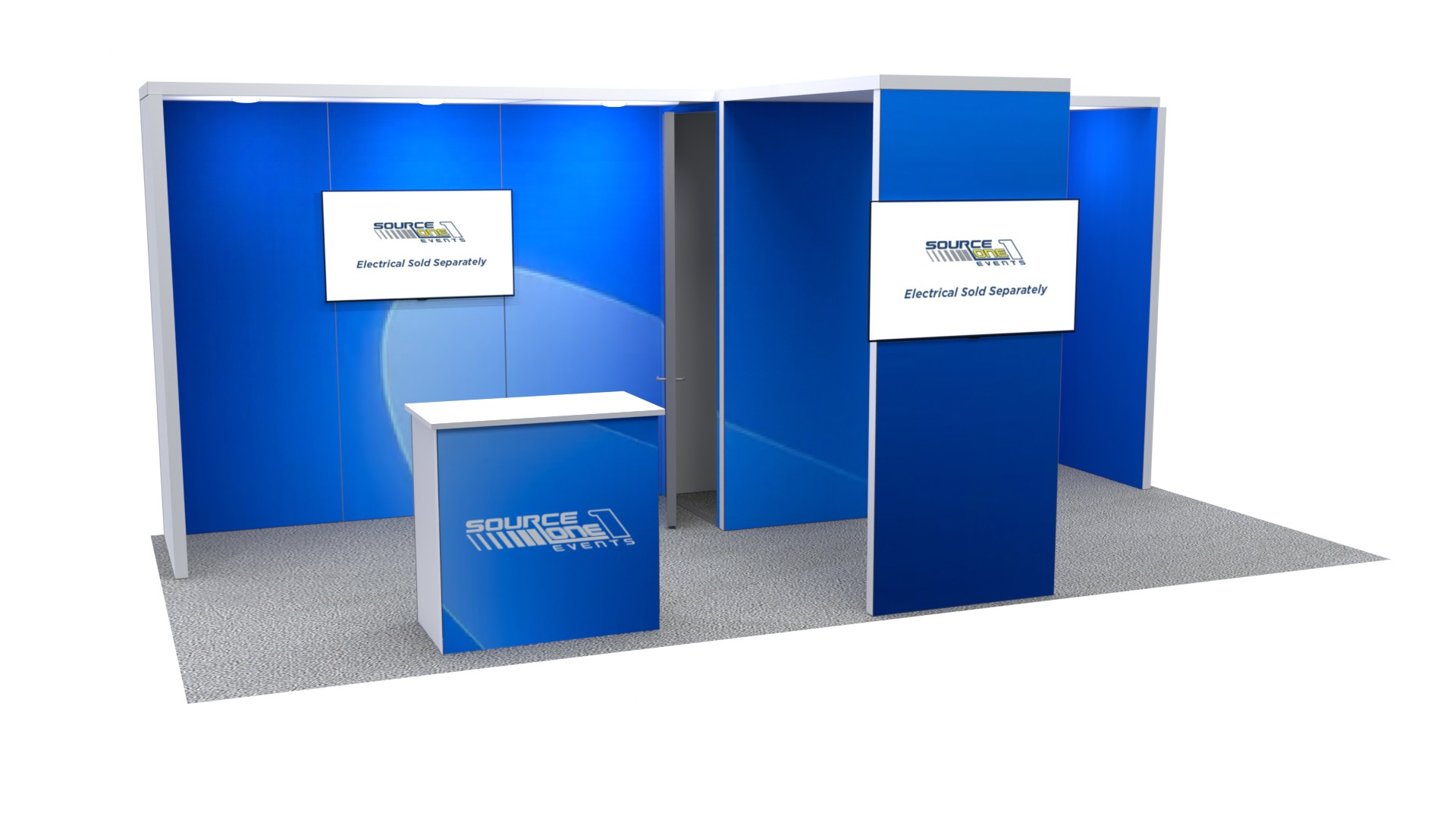 Modular rental exhibit booth with product display counter