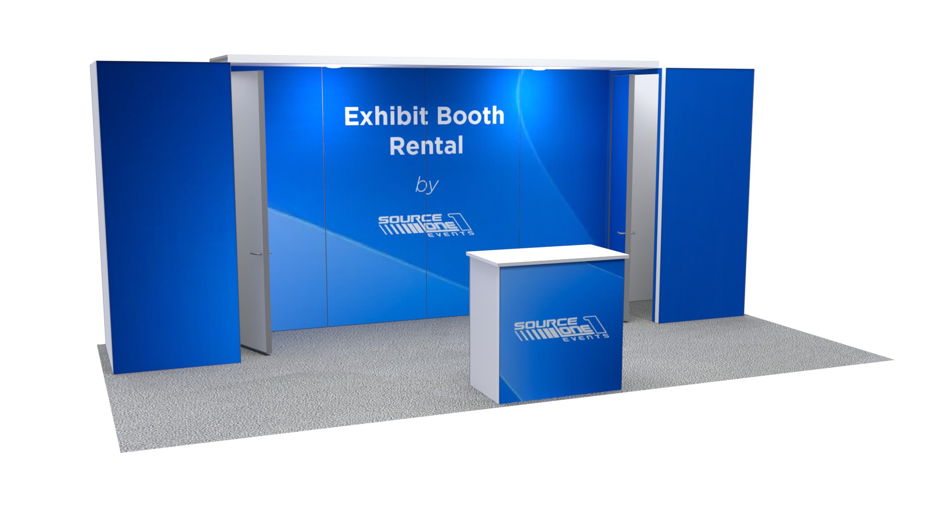 Modular rental exhibit booth with branded graphics