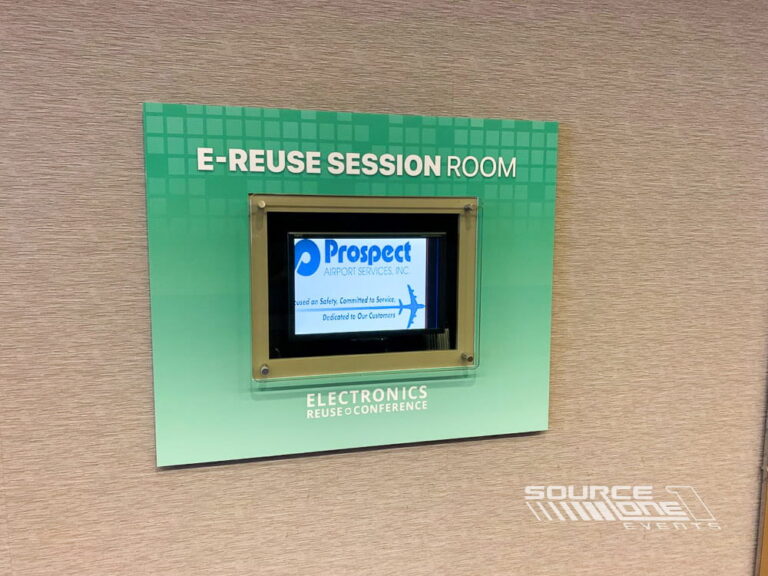Custom monitor frame displaying conference session information.