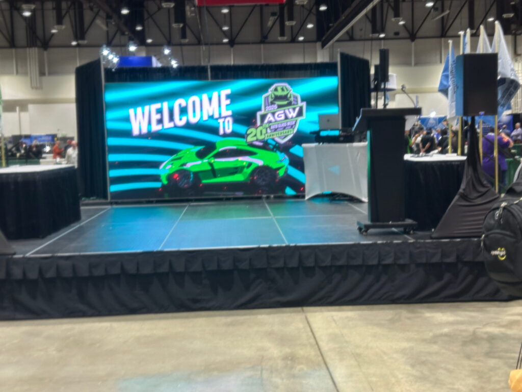 Custom exhibit booth with large LED video wall