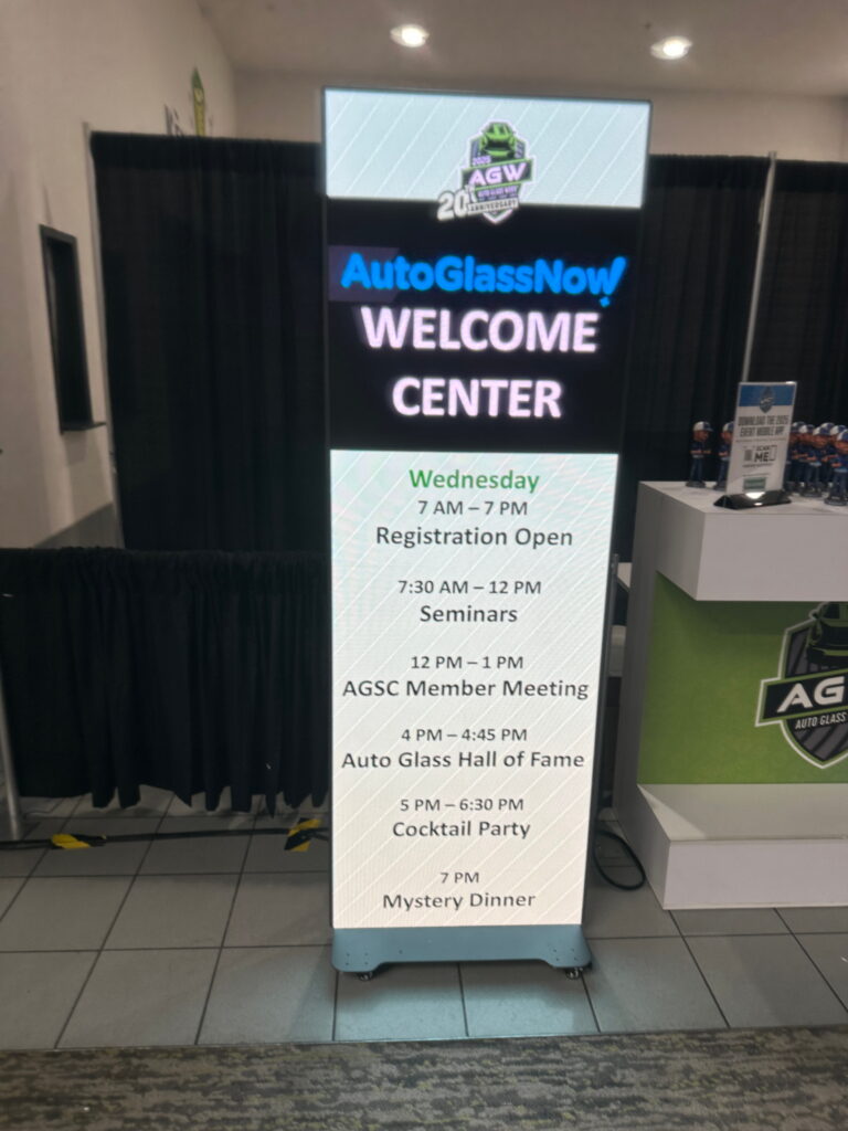Convention center welcome sign directing attendees