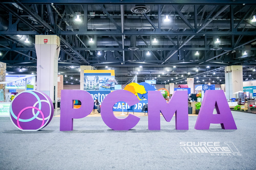 Colorful freestanding 3D letters used as experiential event branding.