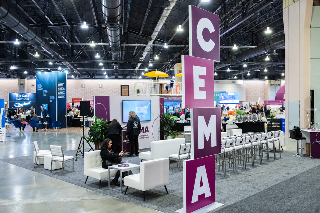 Custom trade show booth created for CEMA with branded graphics and attendee engagement areas.