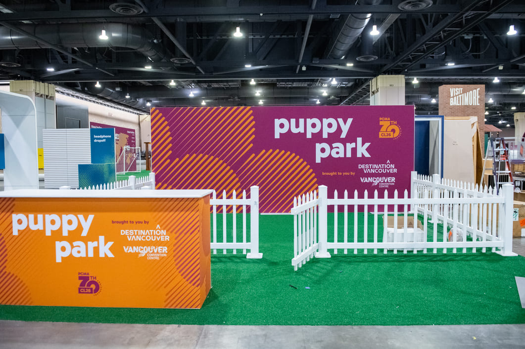 Branded Puppy Park activation providing attendees with an interactive lounge experience.