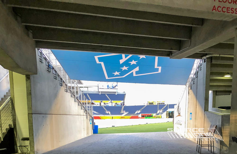 Branded carpet flooring installed throughout the Pro Bowl event venue.