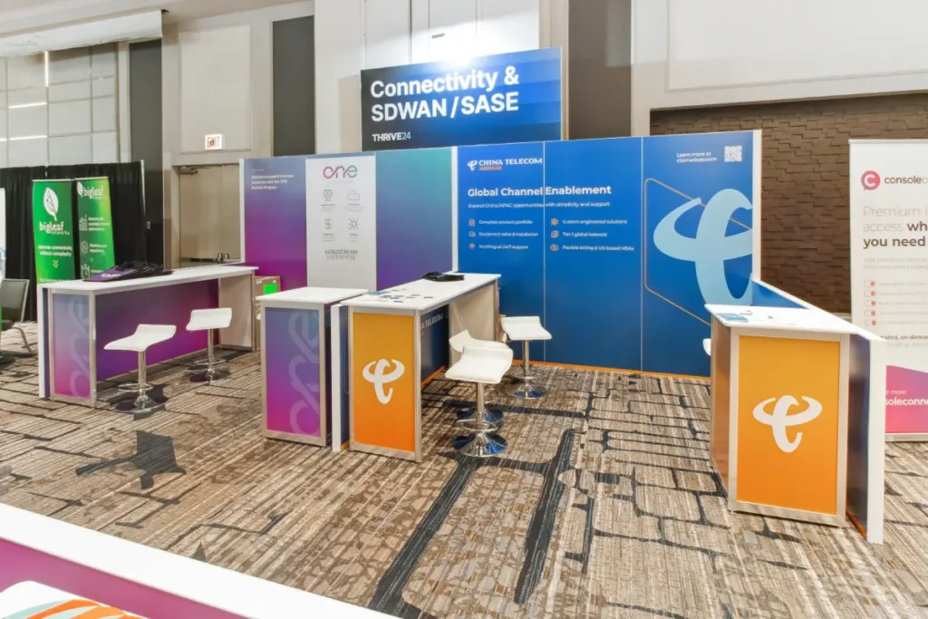 Financial services trade show exhibit with custom product display counters