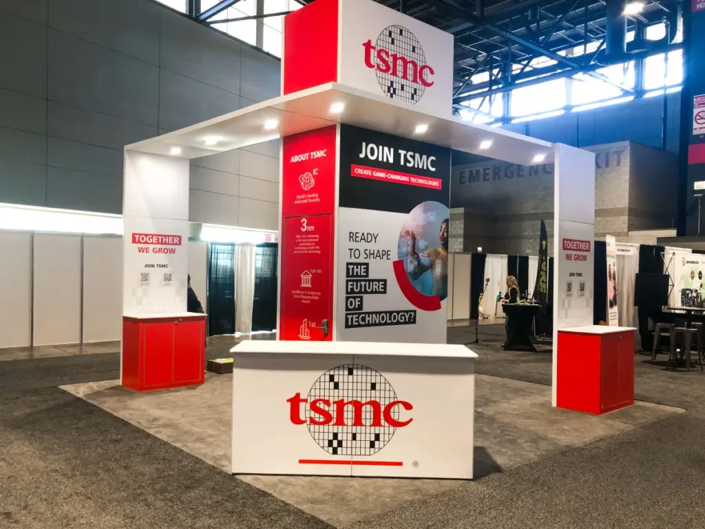 TSMC custom exhibit with reception area and product demonstration space