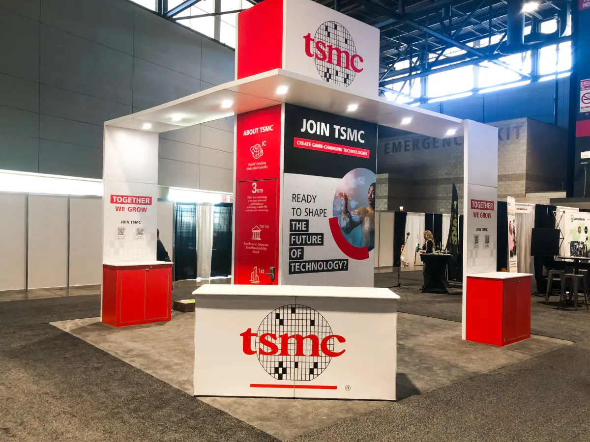 TSMC custom exhibit with reception area and product demonstration space