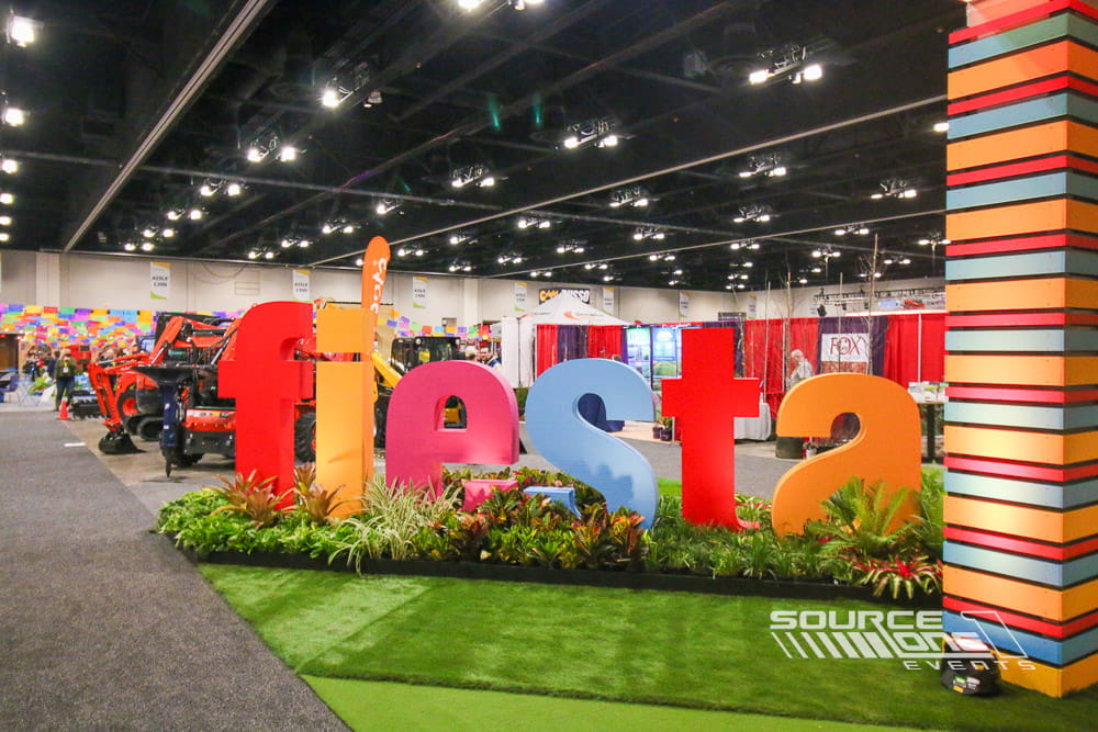Large three-dimensional event letters creating a branded photo opportunity for attendees.